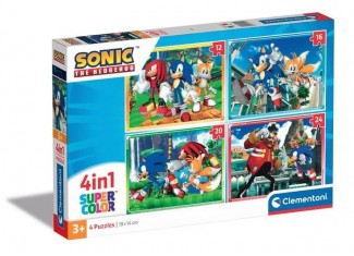 Пазл SuperСolor 4in1: Ежик и его команда, Супер Соник (SuperСolor 4in1 - Sonic Puzzle - 12 pcs., 16 pcs., 20 pcs., 24 pcs.), 12 эл., 16 эл., 20 эл., 24 эл.