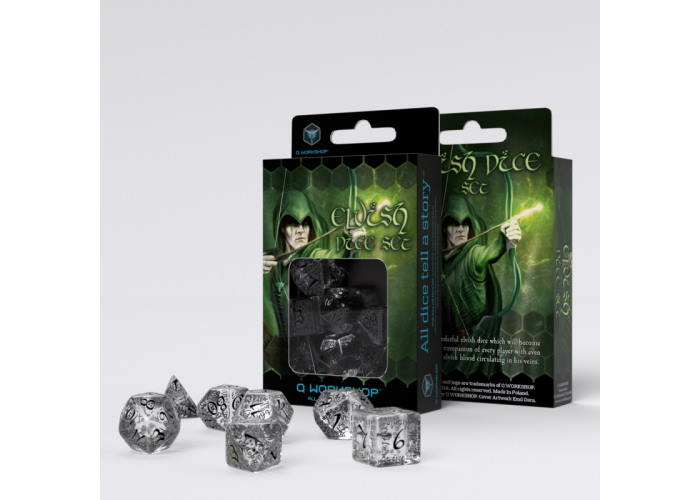 Набір кубиків Elvish Translucent & black Dice Set (7 шт.)