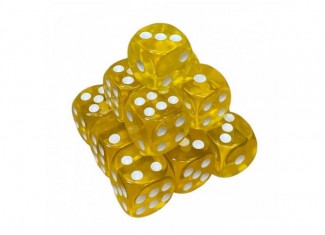 Кубик D6 прозрачный с точками (жёлтый) (1 шт.)