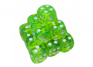 Кубик D6 прозрачный с точками (салатовый) (1 шт.)