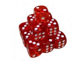 Кубик D6 прозорий з точками (червоний) (1 шт.)