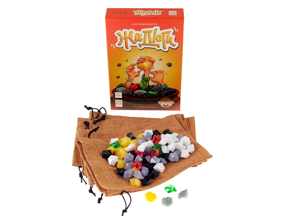 Коробка и компоненты настольной игры Жадюги