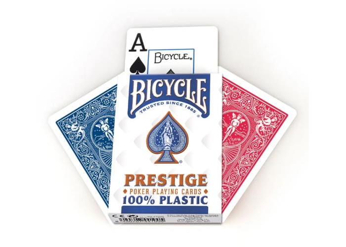 Карти гральні Bicycle Prestige Rider Back 100% Plastic Jumbo Index (red, blue)