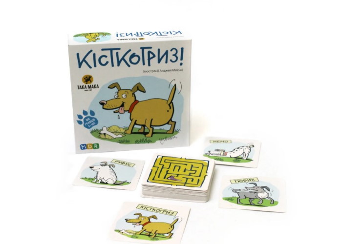 Коробка и карточки настольной игры Костегрыз
