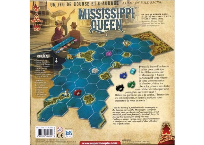 Оборот коробки настольной игры Королева Миссисипи (Mississippi Queen) (англ.) 