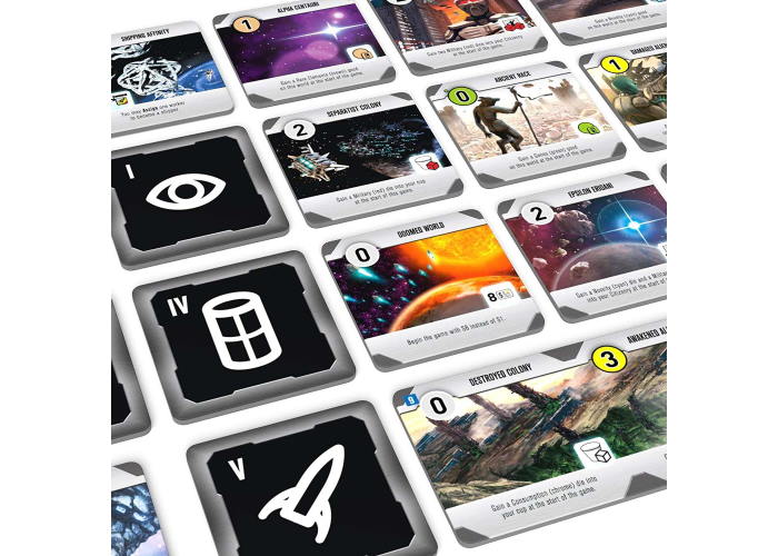 Компоненти настільної гри Кубарем по Галактиці (Roll for the Galaxy) (англ.)