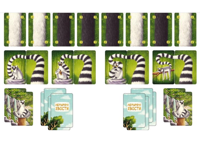 Ігрові компоненти настільної гри Лемурячі хвости (Lemur Tails) (укр.)