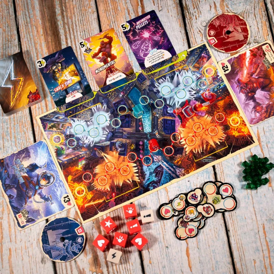 Ігрові компоненти настільної гри Володар Токіо. Дуель (King of Tokyo: Duel) (укр.)