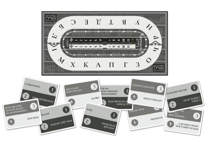 Компоненты настольной игры Ну очень громкие библиотекари (укр.)