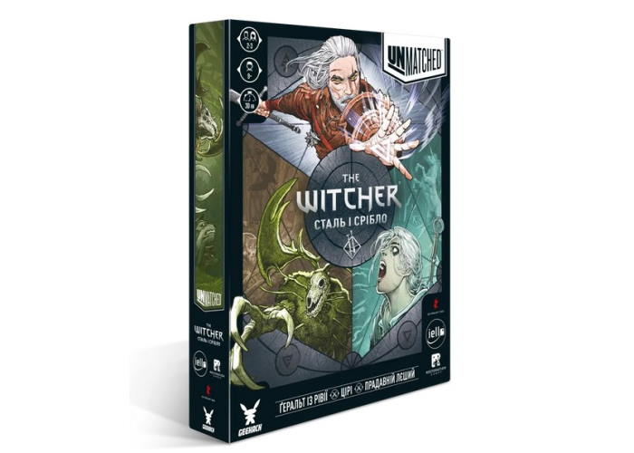 Коробка настольной игры Unmatched: The Witcher. Сталь и серебро (укр.)